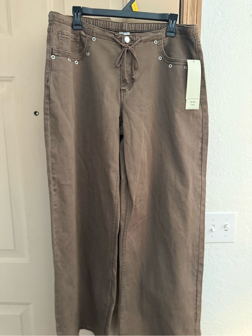 No Boundaries Brown Wide Leg Jeans with Eyelet Detail